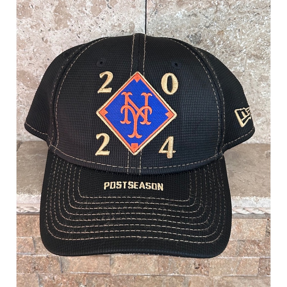 New York Mets 2024 Postseason New Eraβ 9FORTY Snapback Hat Black Gold MLB Cap